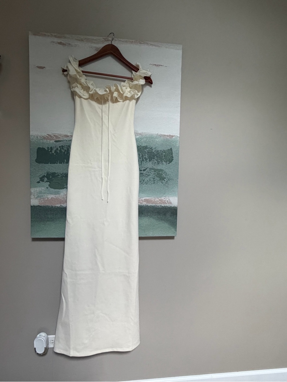 Meshki Nova Cream Ruffle Off-Shoulder Maxi Dress